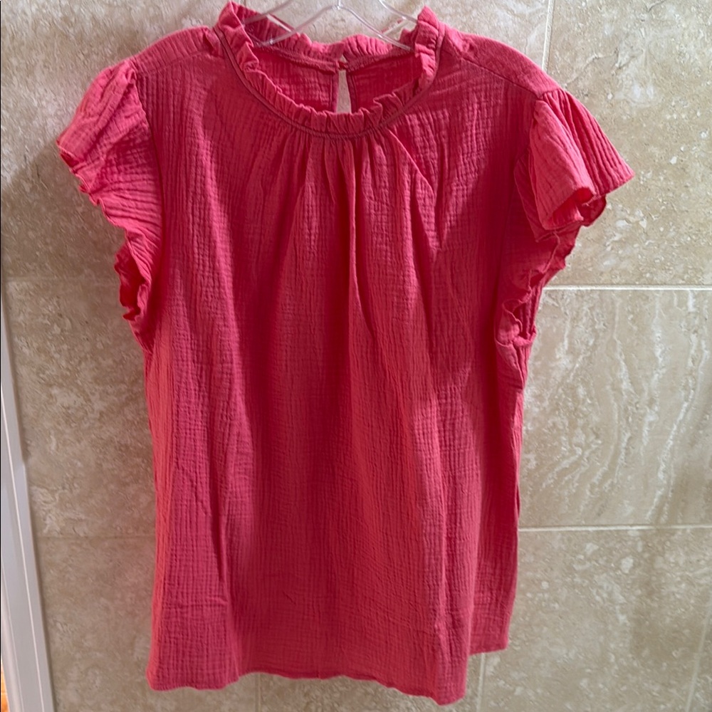 Vibrant Hot Pink Cap Sleeve Blouse with Ruffle Detail